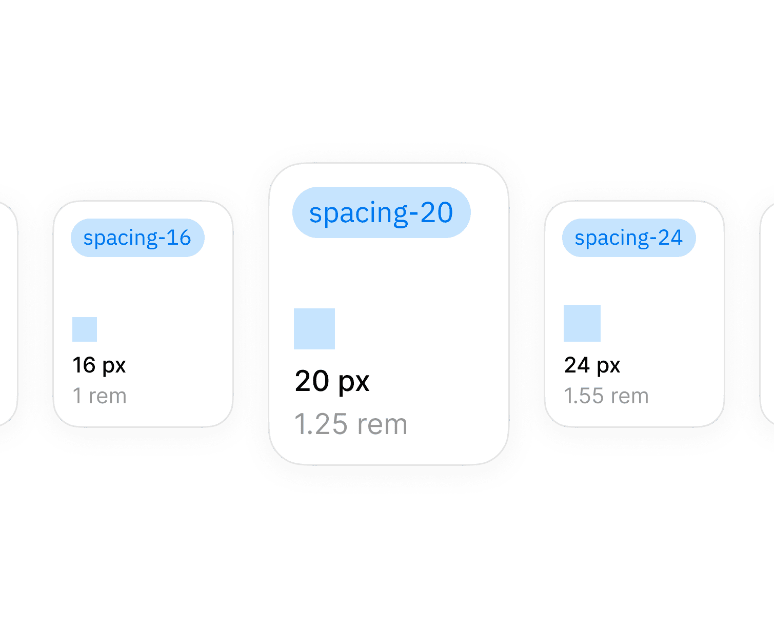 Tokens de espaciado: 16, 20 y 24 px