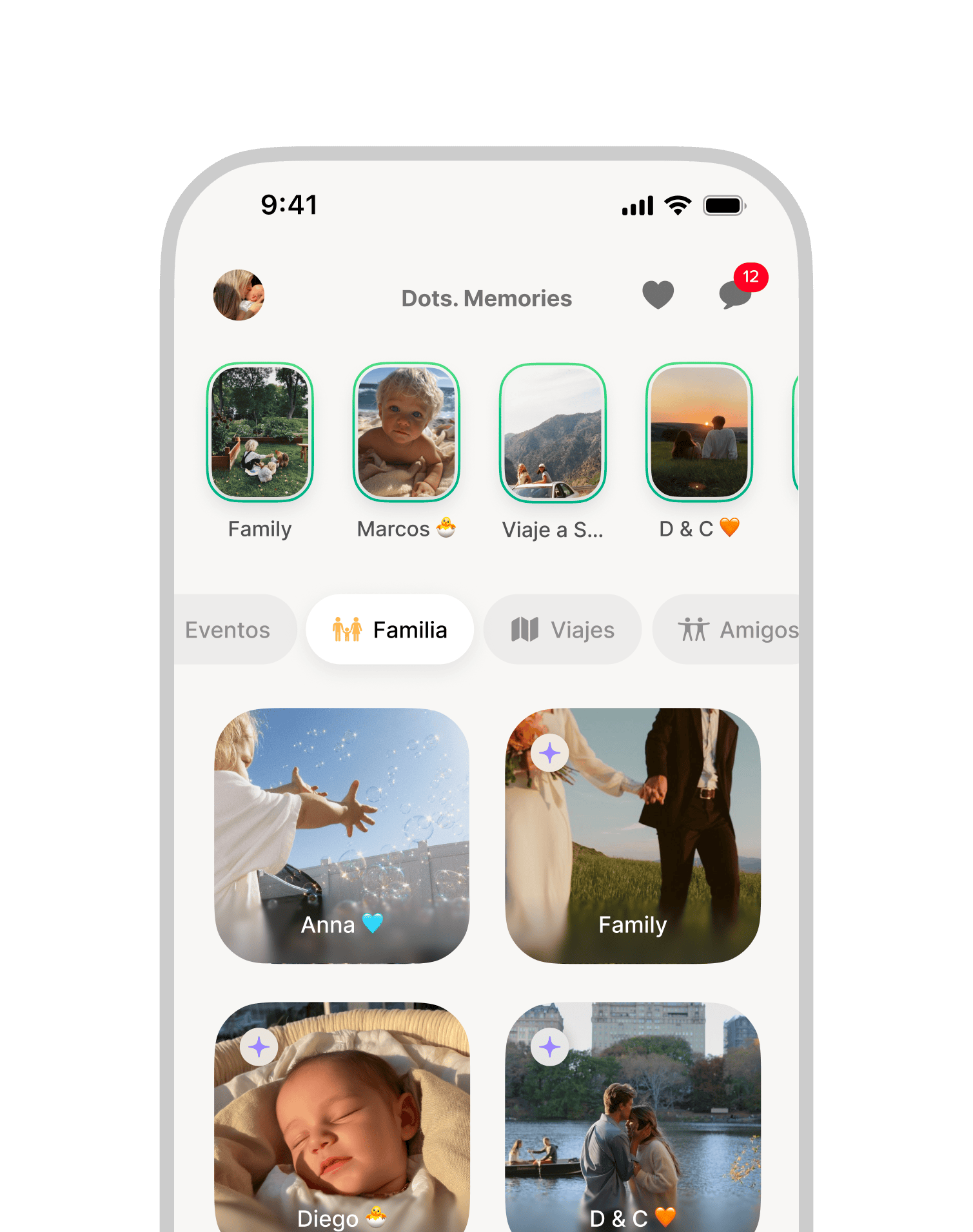 Home de Dots. Memories: álbumes de familia, pareja y eventos