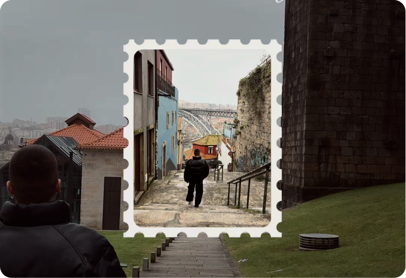 Un recuerdo enmarcado como una fotografía dentro de la escena donde ocurrió