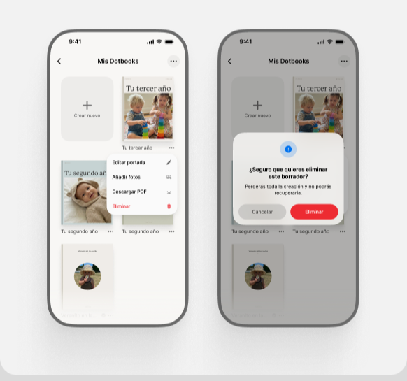 Mis Dotbooks y confirmación al eliminar un borrador