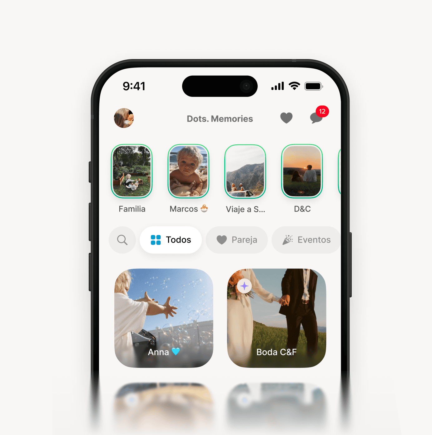 La home de Dots. Memories: álbumes de familia, pareja y eventos